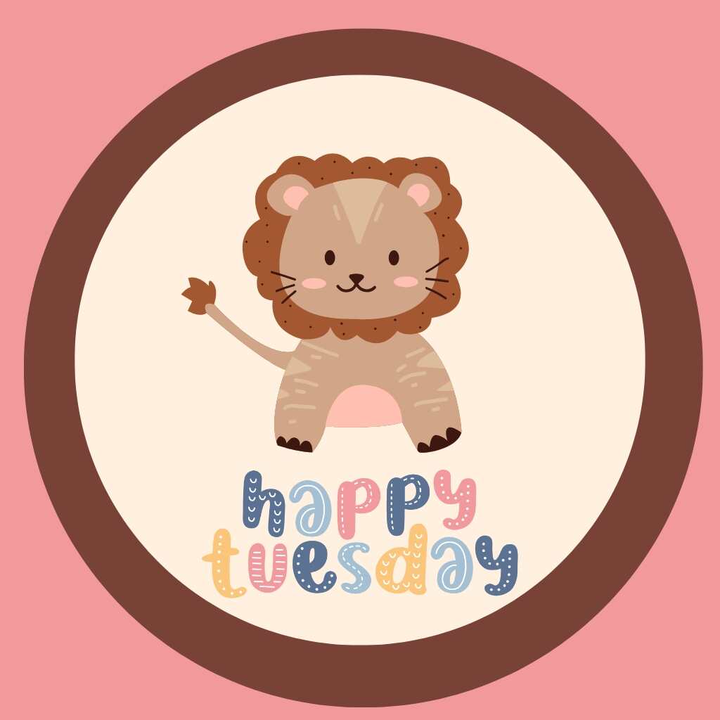 pink background with baby lion happy tuesday image.