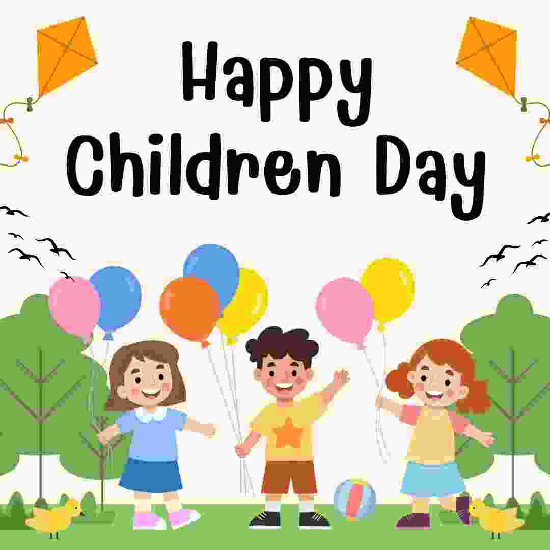 Children are playing with balloons n kites in a park celebrating happy children's day images
