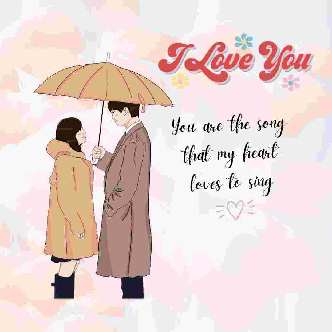 A couple standing under an umbrella facing each other i love you images.